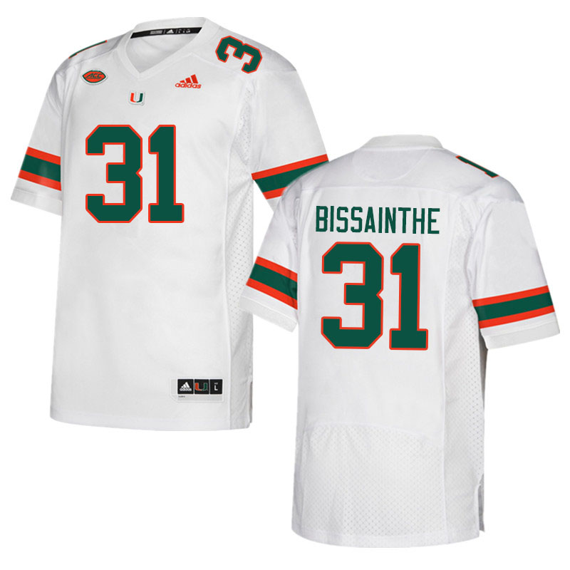 Men #31 Wesley Bissainthe Miami Hurricanes College Football Jerseys Sale-White - Click Image to Close